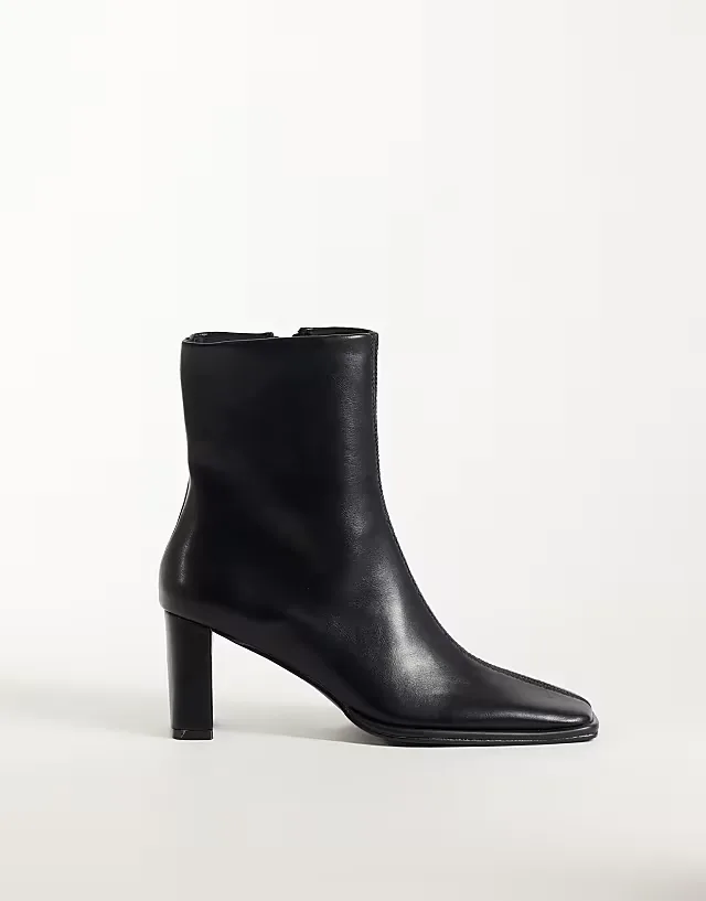 Romeo square toe heeled ankle boots in black