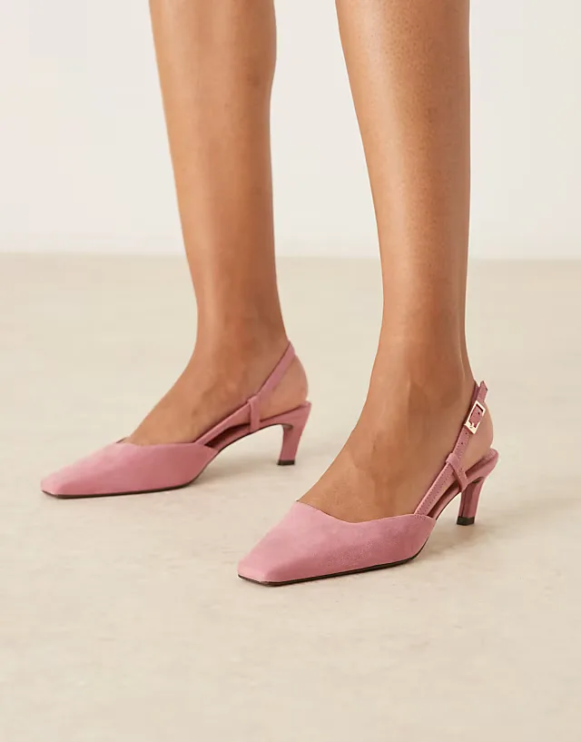 Shadow chisel toe slingback mid heel shoes in dusty pink suedette
