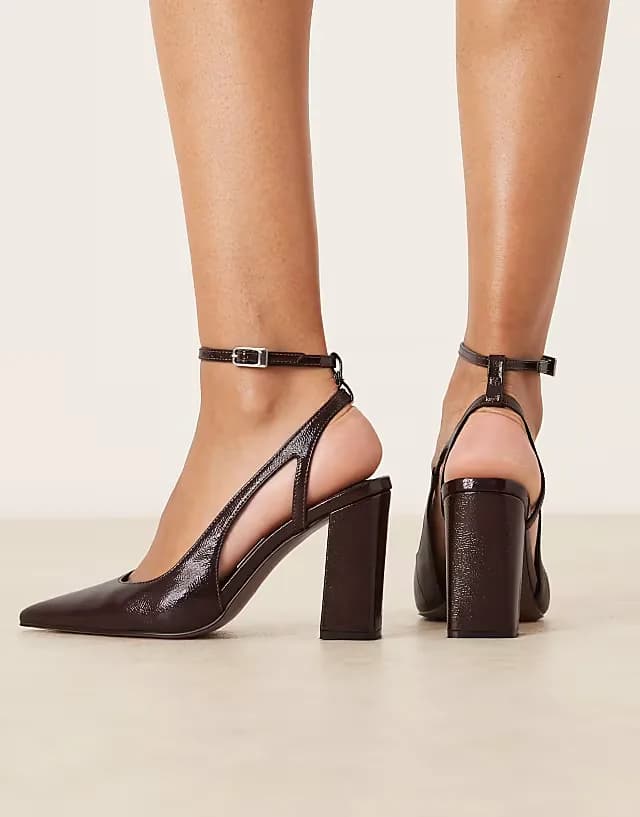 Paisley high block heel shoes in chocolate