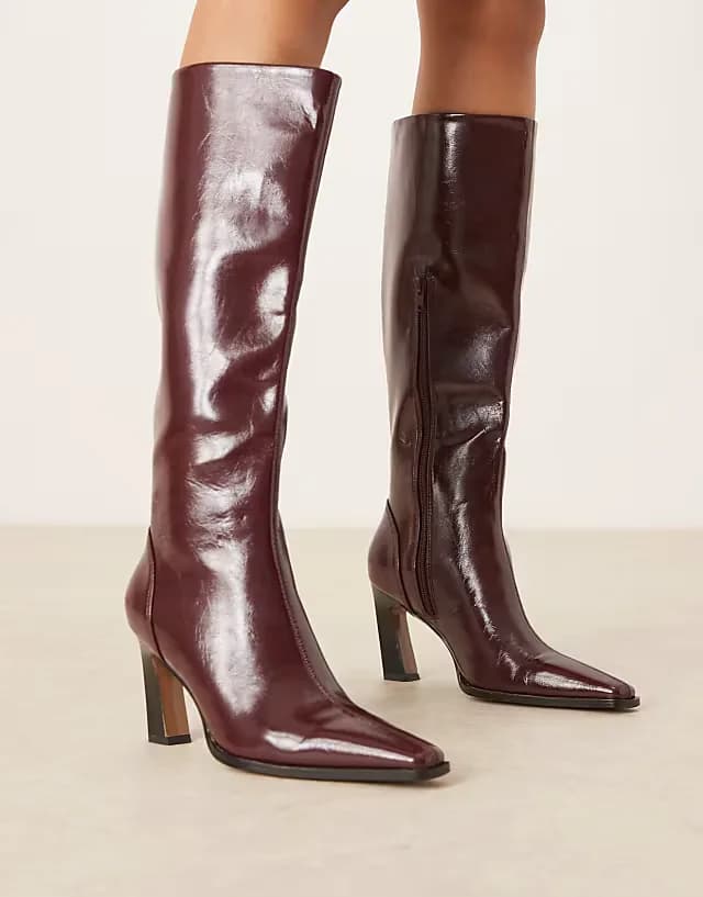 Clara chisel toe knee boots in burgundy