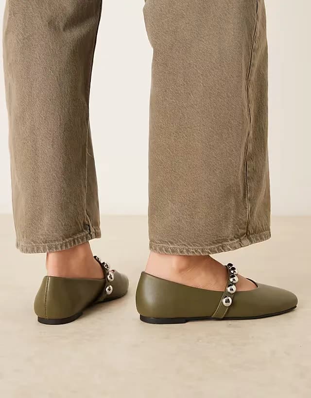 Lexa studded mary jane ballet flats in khaki