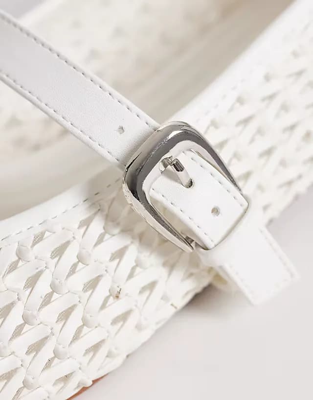 Leah weave mary jane ballet flats in white