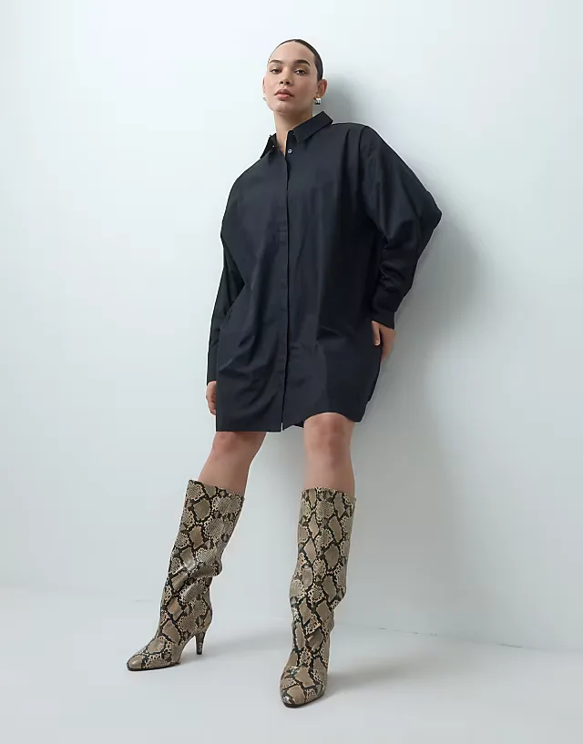 Curve Contessa cone heel slouch knee boots in snake print