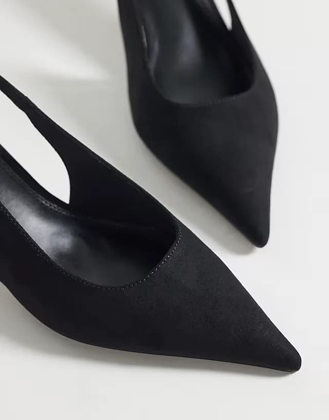 Skip slingback kitten heel shoes in black suedette