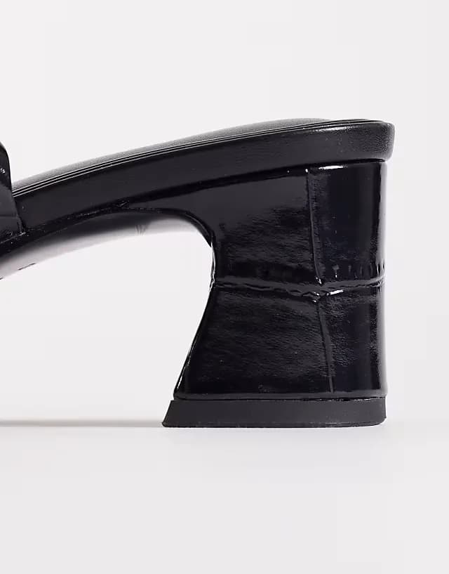 Wide Fit Honeybee mid block heeled sandals in black