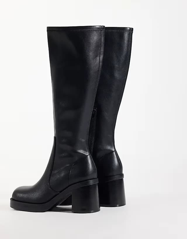 Charlene block heel stretch sock knee boots in black
