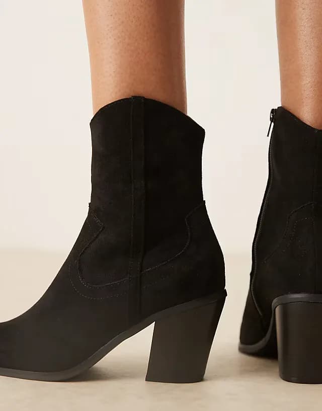 Wide Fit Rational heeled western boots in black