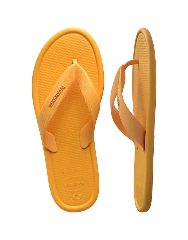puffed flip flops in yellow