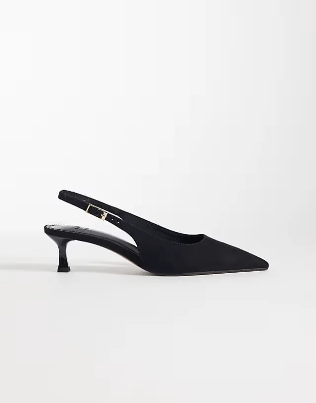 Skip slingback kitten heel shoes in black suedette