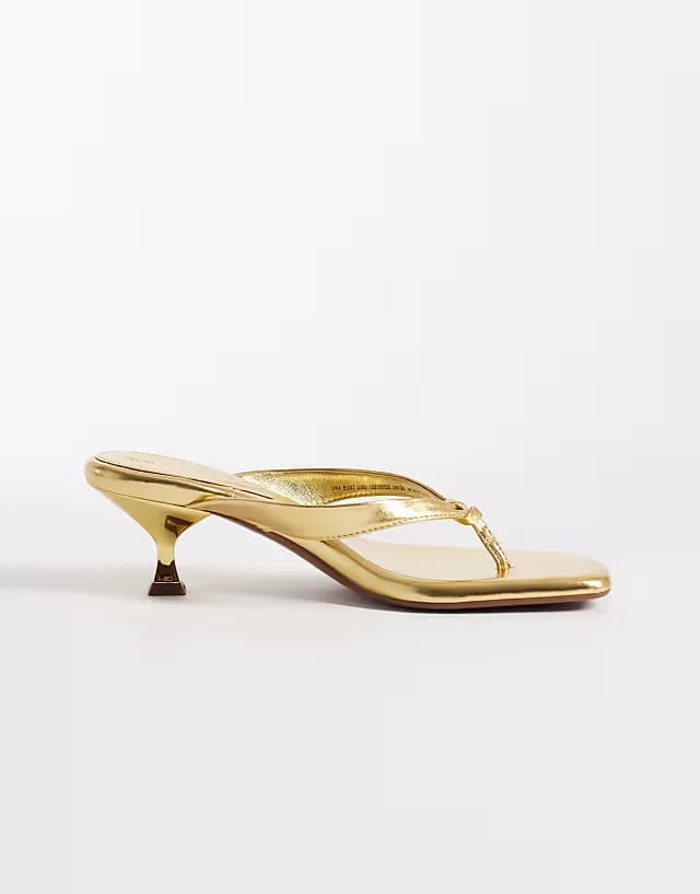 Wide Fit Havana toe thong kitten heel sandals in gold