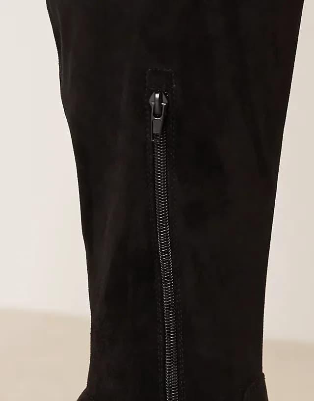 Curve Kai chunky heeled over the knee boots in black suedette