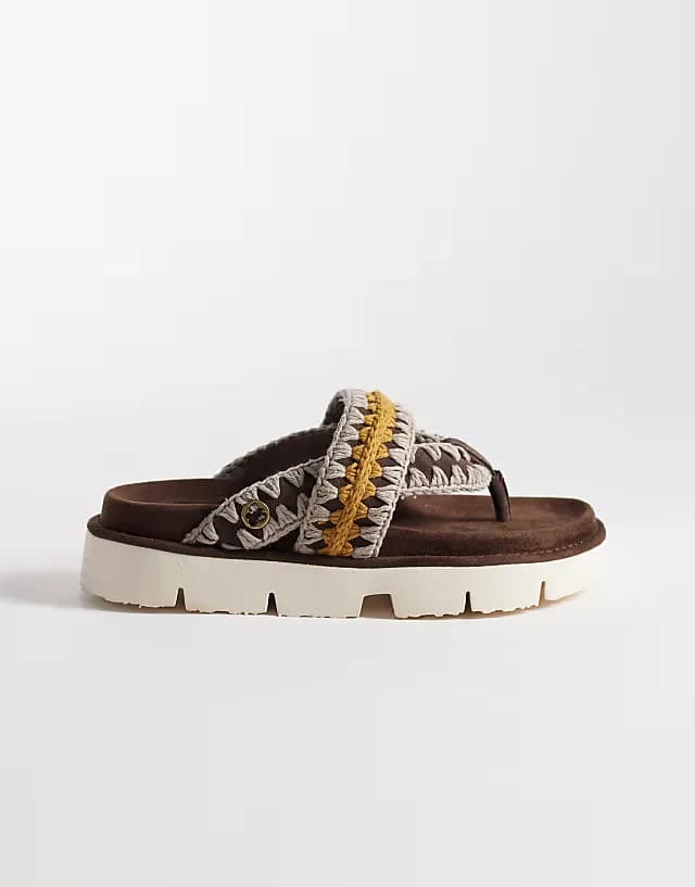 overstitch sandals in brown