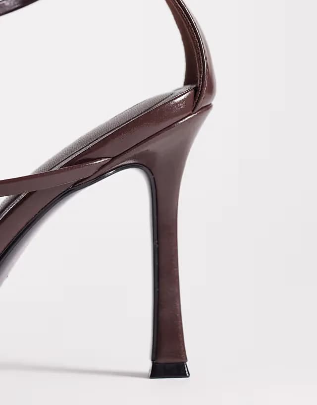 Natalia caged t-bar high heel sandals in chocolate