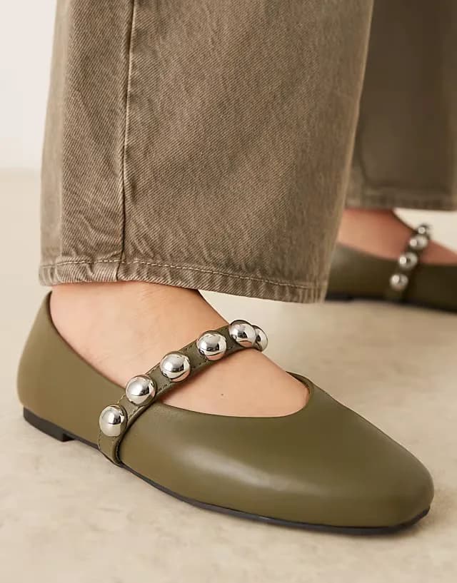 Lexa studded mary jane ballet flats in khaki