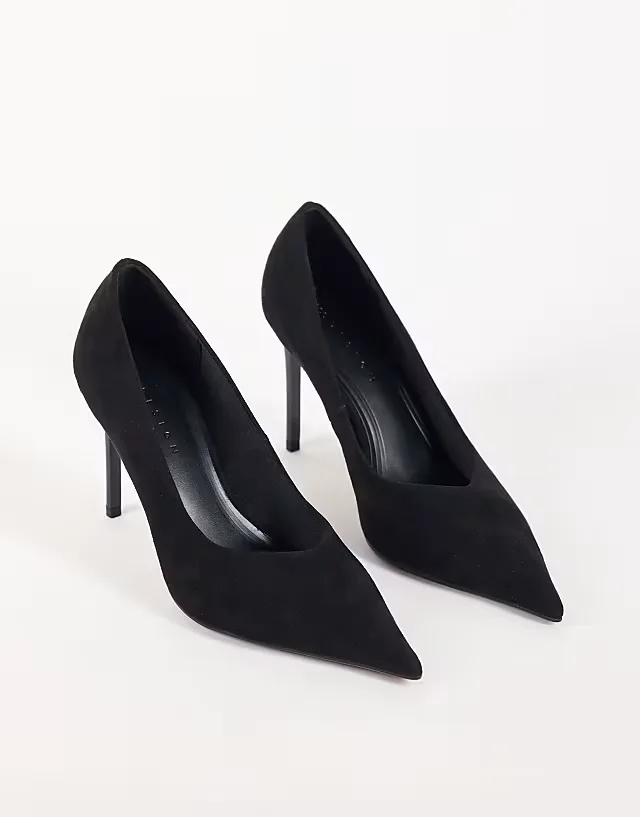 Prague pointed stiletto high heel pumps in black patent