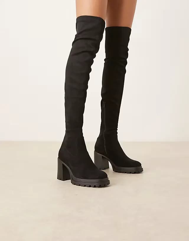 Kai chunky heeled over the knee boots in black suedette