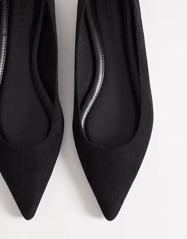 Wide Fit Luck pointed toe ballet flats in black suedette