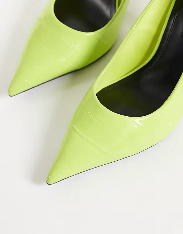 Perth pointed toe high stiletto heel pumps in lime croc