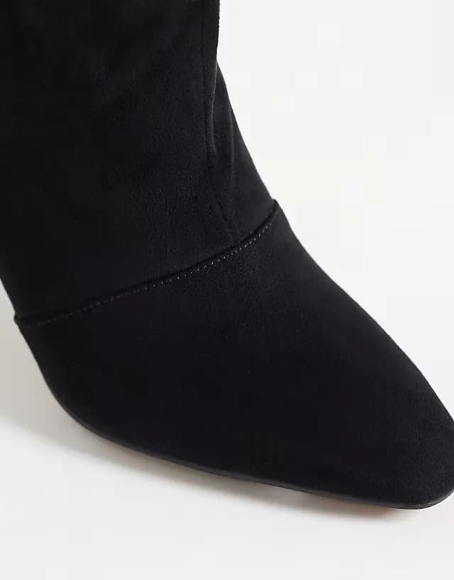 Contessa cone heel slouchy knee boots in black suedette
