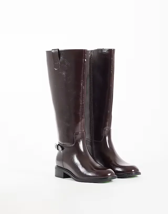 Cecile flat riding knee boots in burgundy