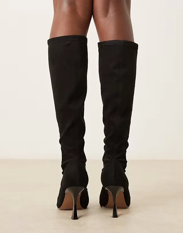 Caitlin heeled sock knee boots in black