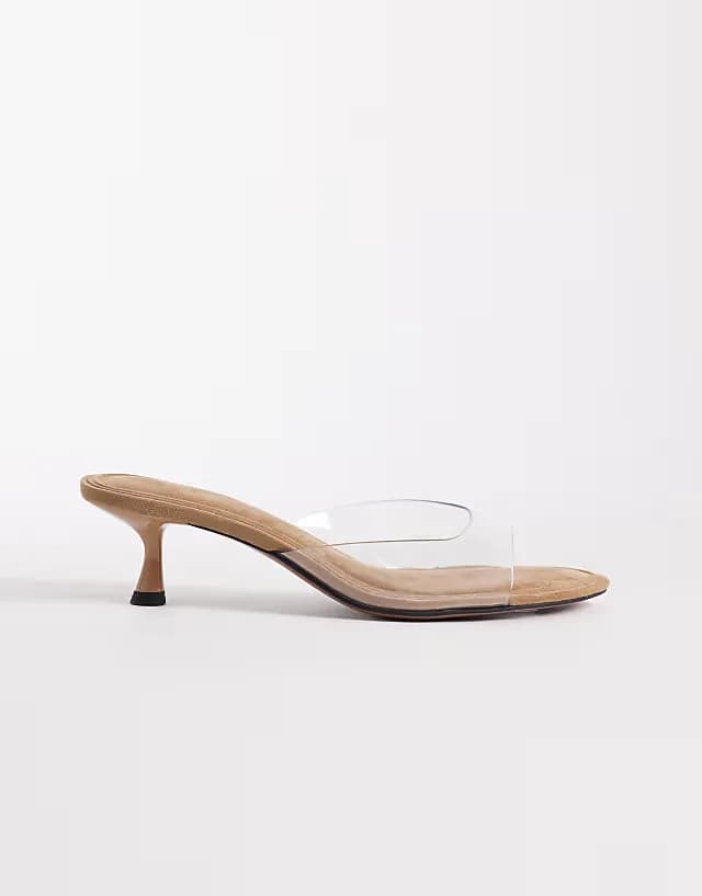 High-five kitten heel mules in clear