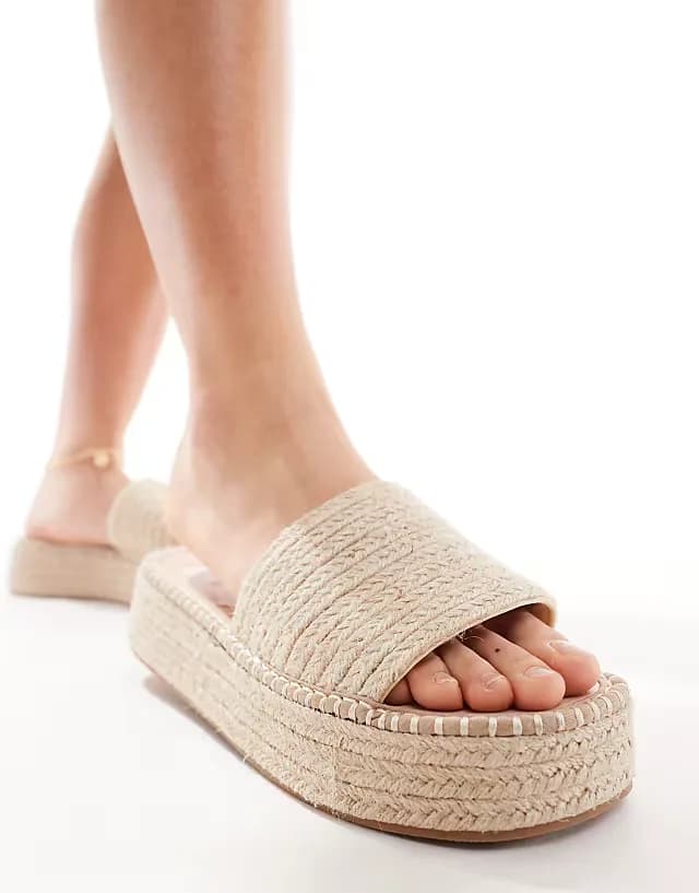 Wide Fit Jordyn flatform espadrille sandals in natural