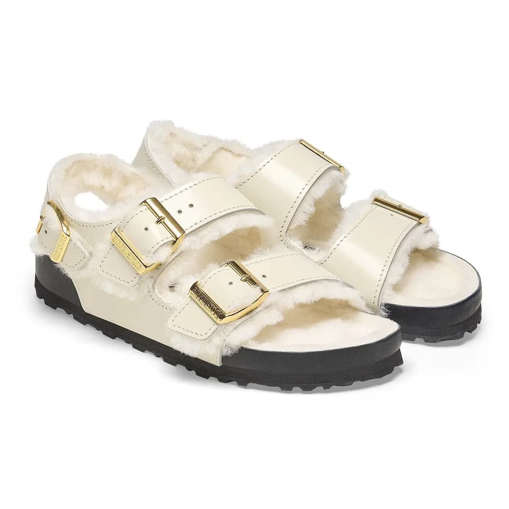 Milano Shearling Natural Leather-Shearling High Shine Ecru