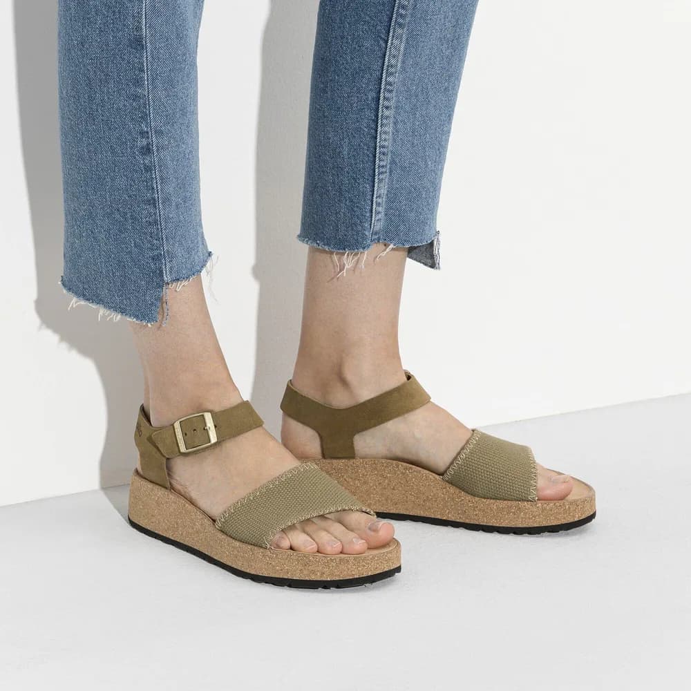 Glenda Suede Leather-Textile Faded Khaki