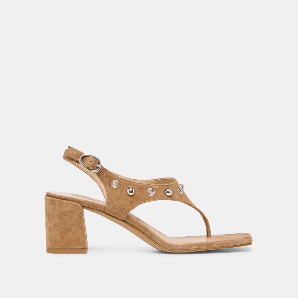 YVES STUD HEELS LT BROWN SUEDE