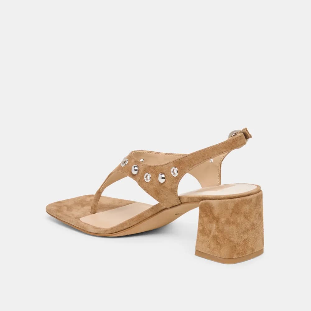 YVES STUD HEELS LT BROWN SUEDE