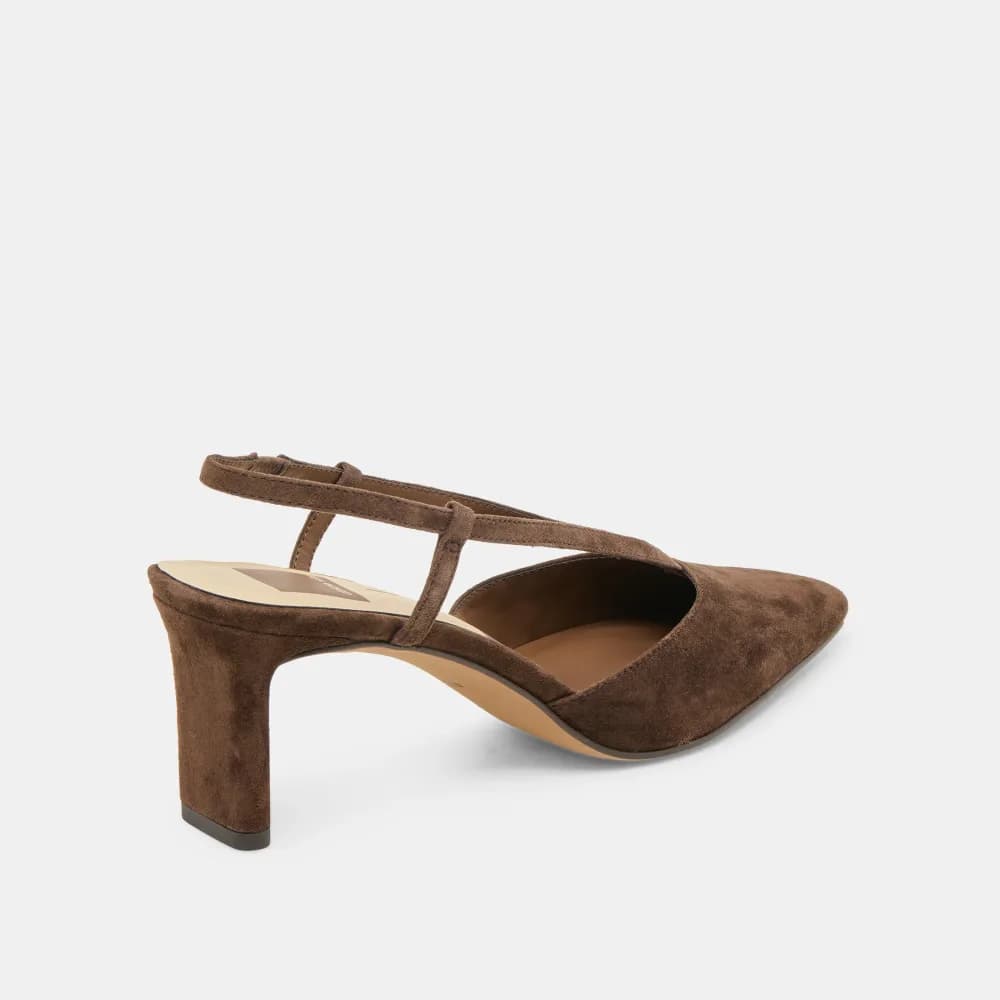 GINAY HEELS DK BROWN SUEDE