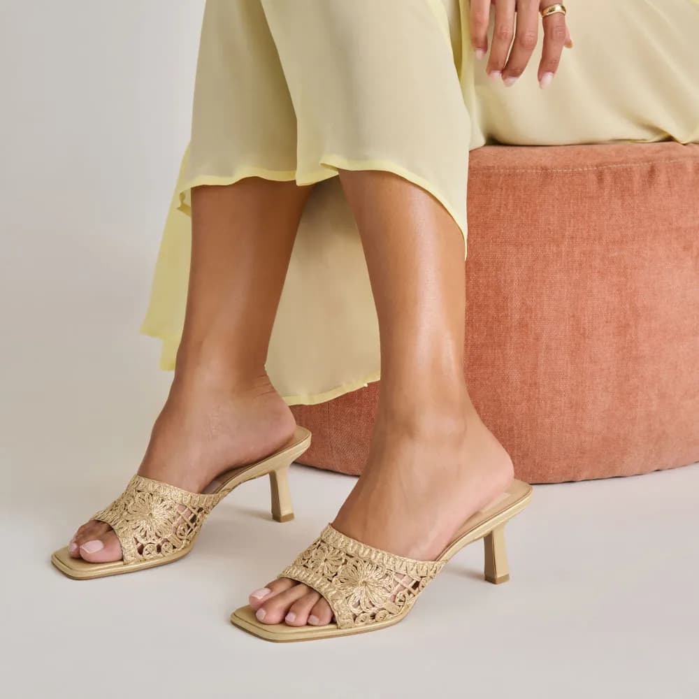 MAYLAH HEELS LIGHT GOLD MACRAME