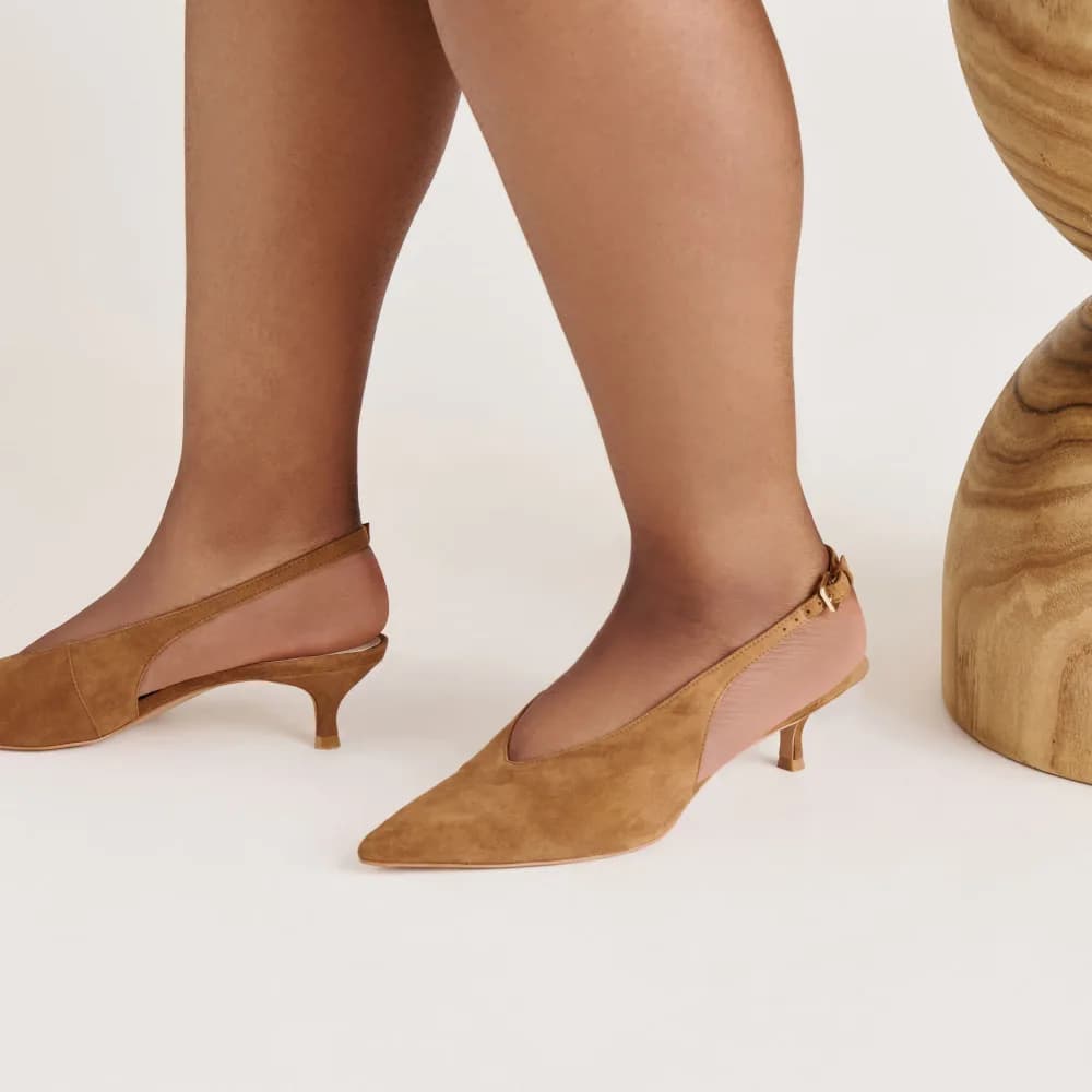 ALENNA HEELS LT BROWN SUEDE
