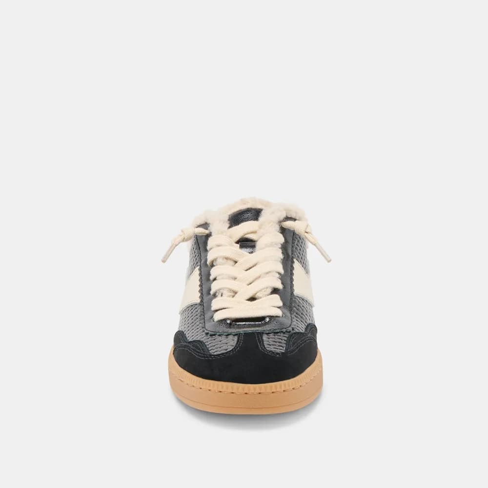 NOTICE SLIDE PLUSH SNEAKERS BLACK WOVEN LEATHER