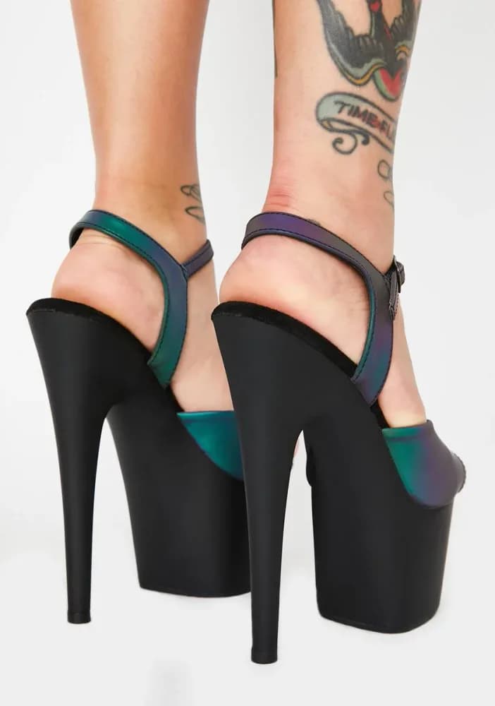 Cash Kat Stacks Adore Reflective Platform Heels