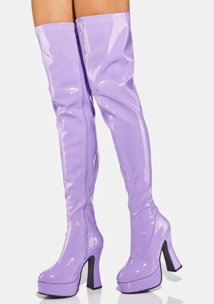 Purple Patent Thrill Thigh High Boots