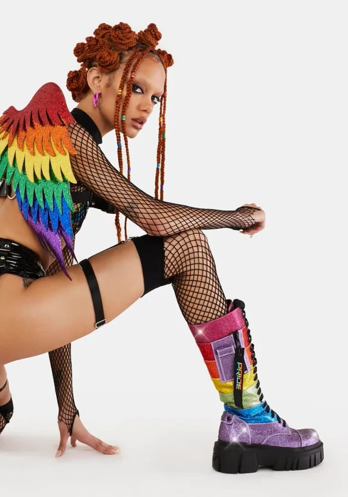 Forever Shining Rhinestone Combat Boots