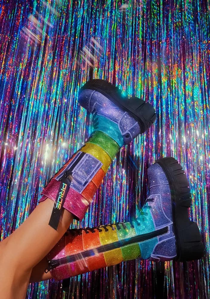 Forever Shining Rhinestone Combat Boots