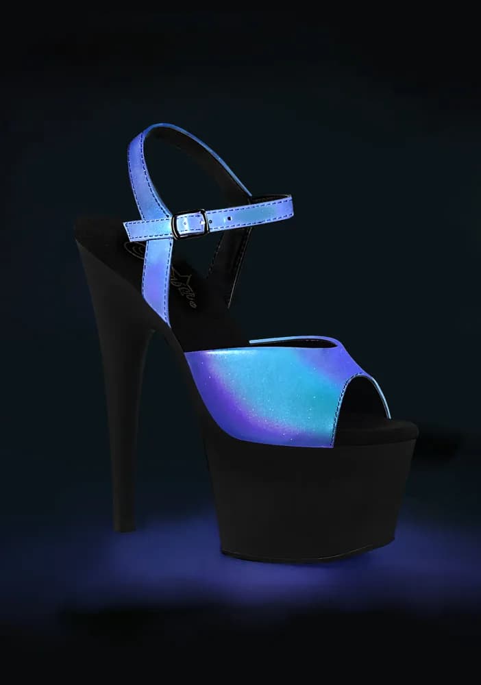 Cash Kat Stacks Adore Reflective Platform Heels