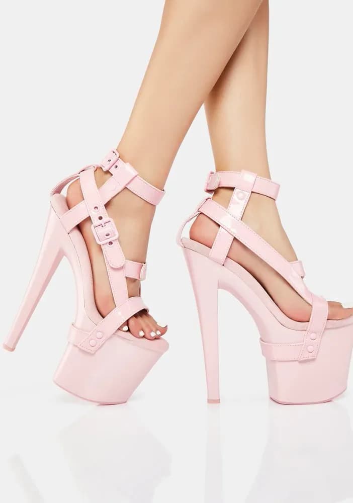 Pink Patent X Bondage Platform Heels