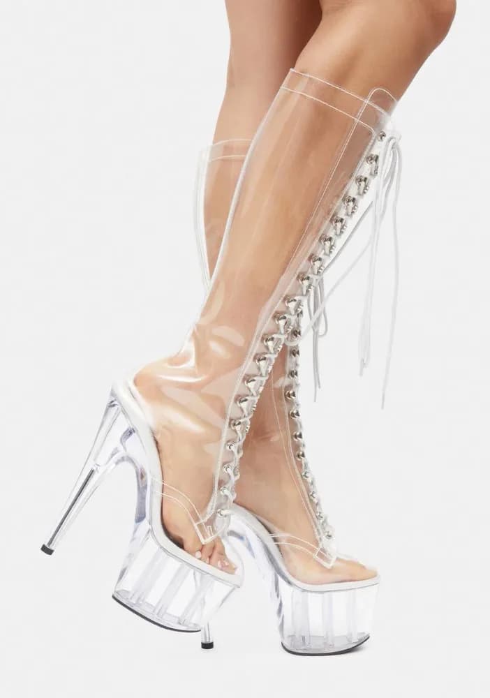 Pure Diamond Knee High Stiletto Boots