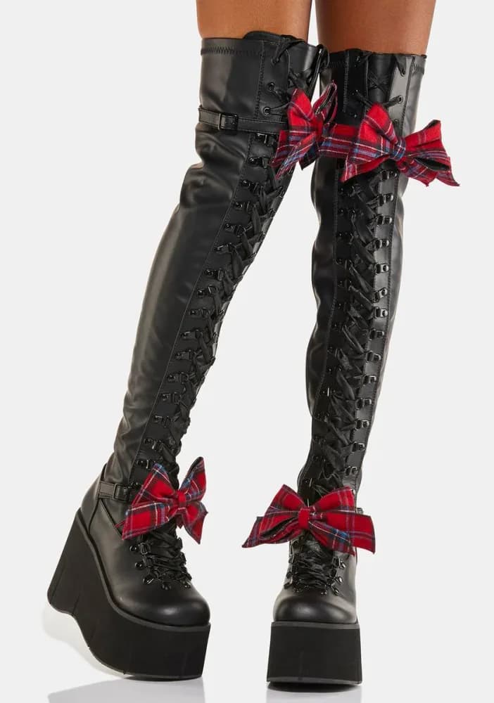 Plaid Gothic Princess Thigh High Boots