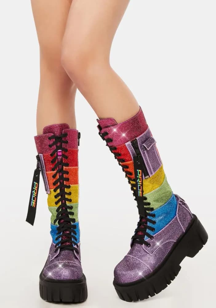 Forever Shining Rhinestone Combat Boots