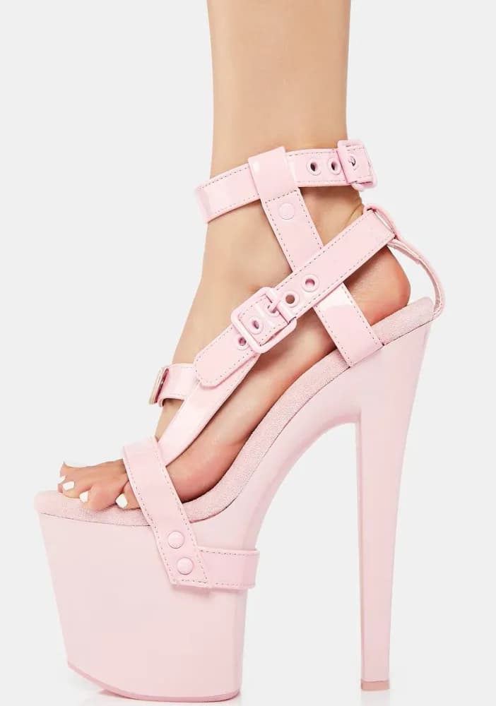 Pink Patent X Bondage Platform Heels