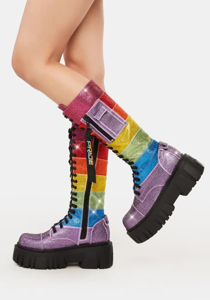 Forever Shining Rhinestone Combat Boots