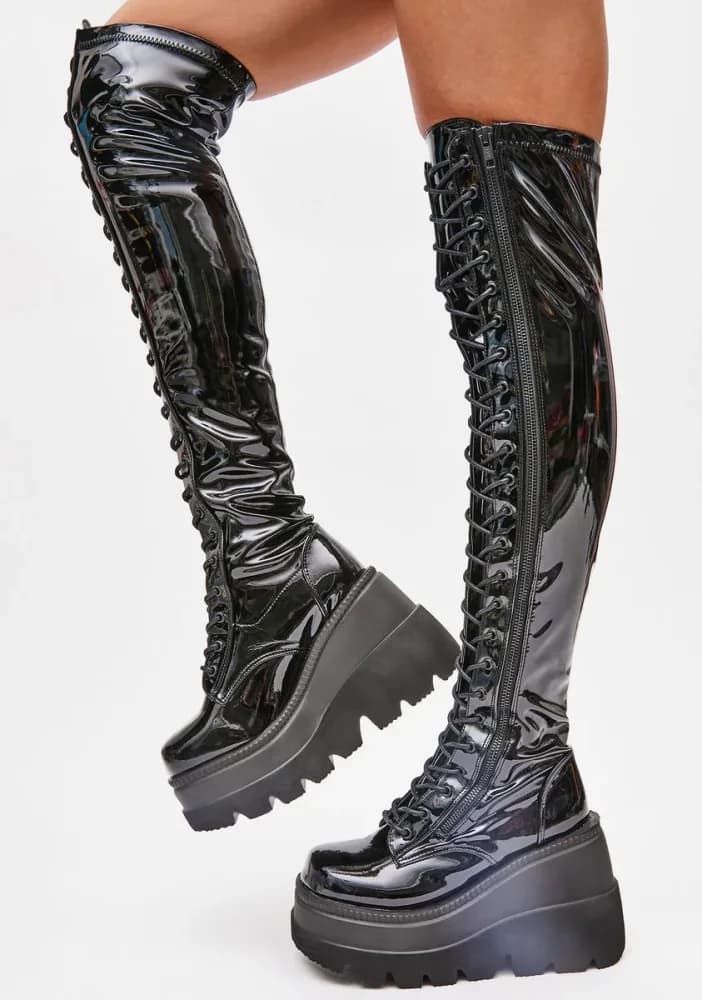 Black Patent Shaker-374 Thigh High Boots