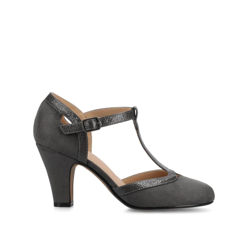 OLINA T-STRAP PUMP HEELS IN VEGAN LEATHER