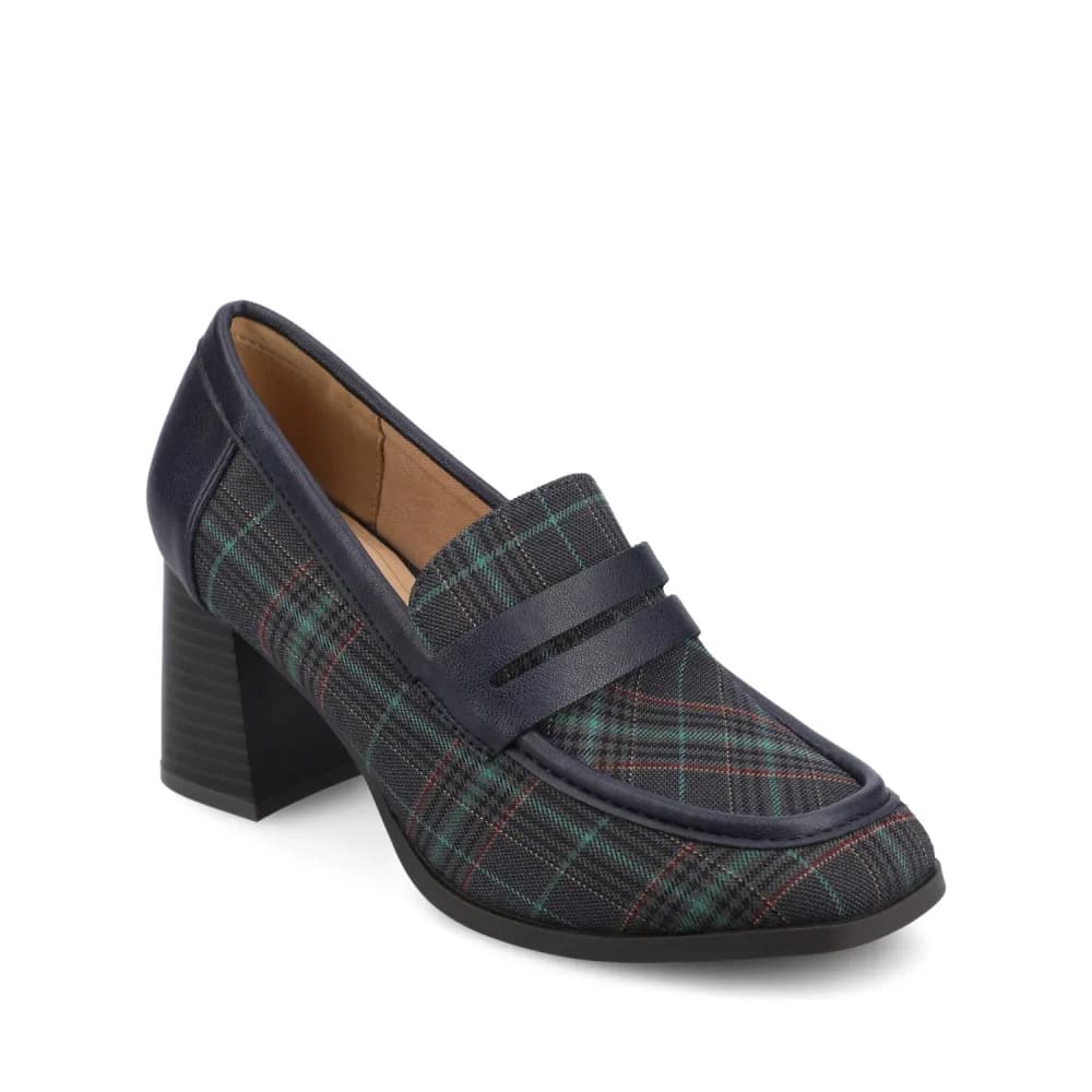 MALLEAH BLOCK HEEL LOAFERS -Navy Plaid