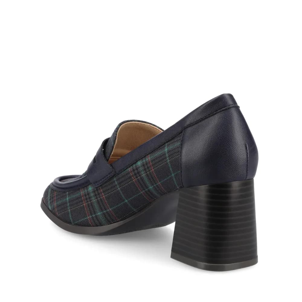 MALLEAH BLOCK HEEL LOAFERS -Navy Plaid